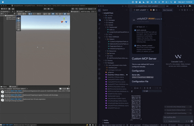 An LLM building a Unity scene through MCP for Unity